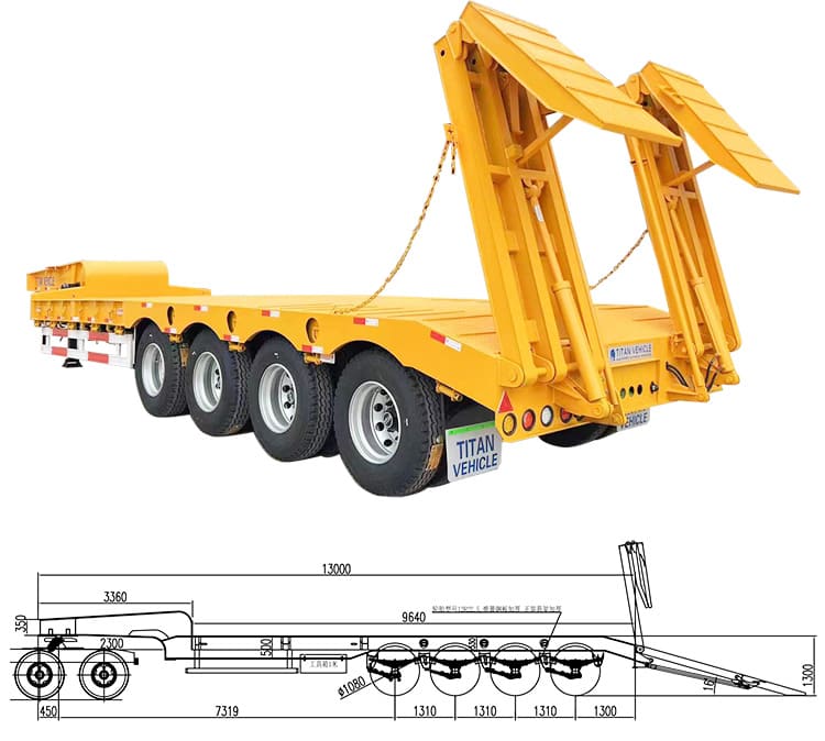 16 Wheeler 100 Ton Low Bed Trailer with Ramp Folding for Sale in Philippines