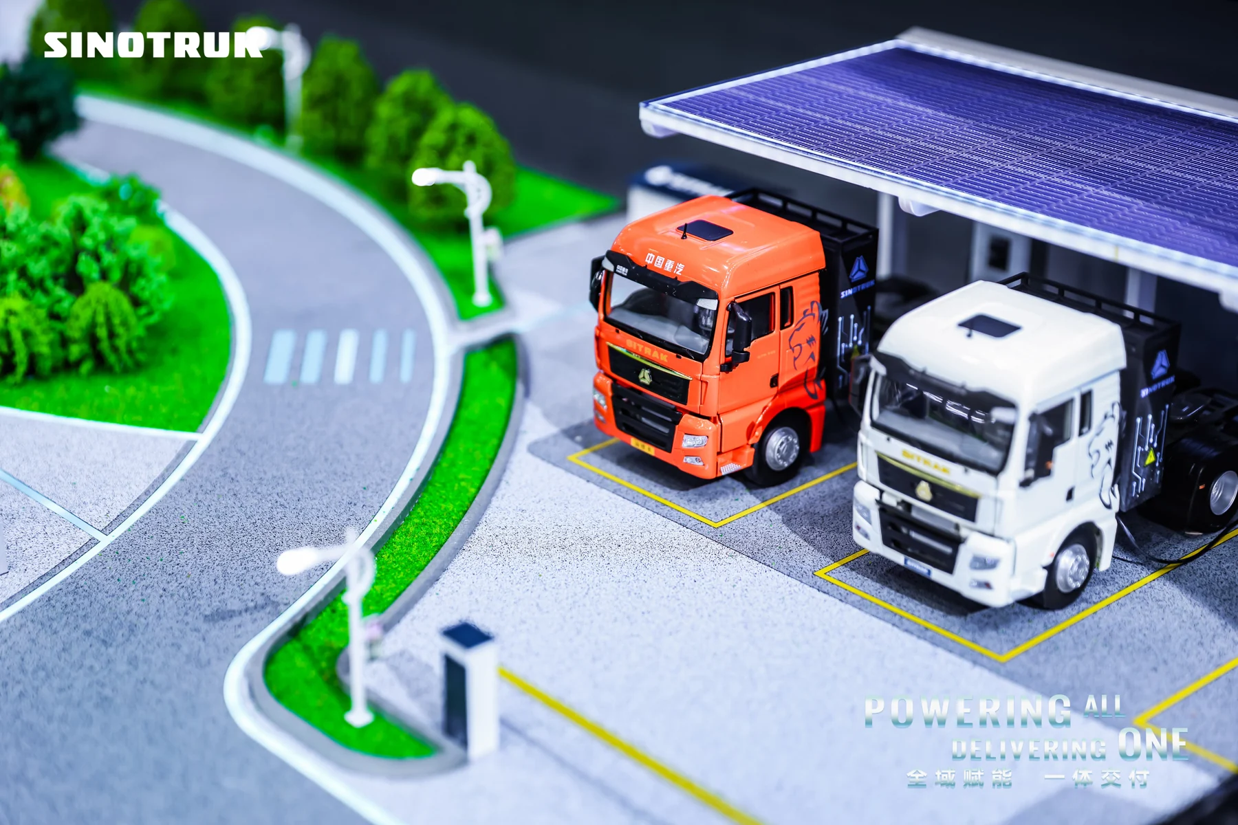 Scale model of commercial vehicle charging infrastructure